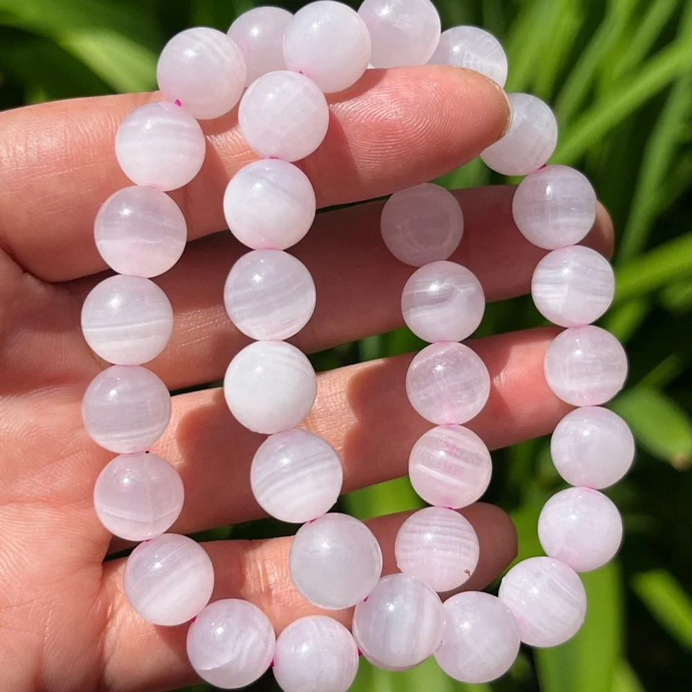 10mm stretchable banded pink‎ calcite bracelet